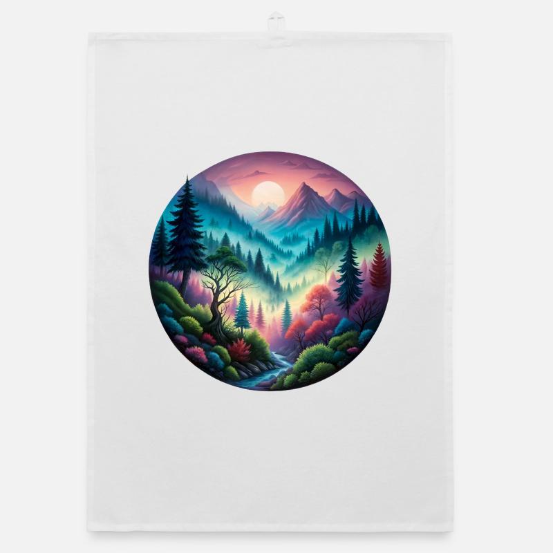 Colored forest landscape painted in evening light nature Organic dish towel