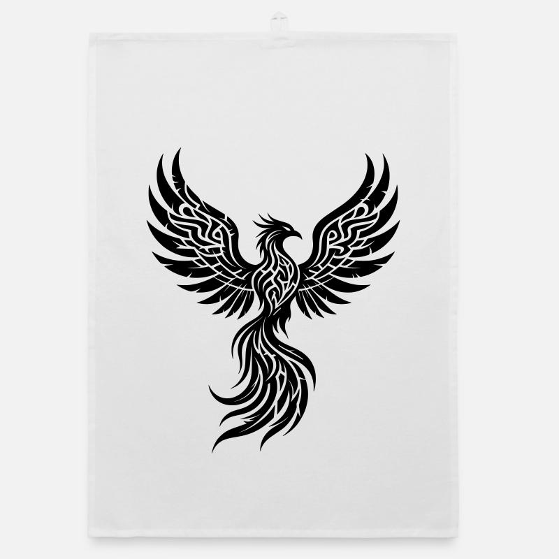 Symbole tribal de la renaissance du Phénix - Torchon bio - blanc