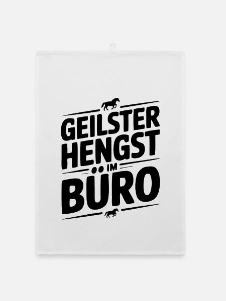 Geiler Hengst im Büro Bürosprüche Mann Lustig Fun - Organic Geschirrtuch - Weiß - Vorne
