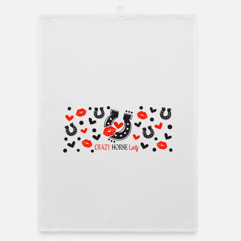 Crazy Horse Lady Black and Red Patterns Organic dish towel