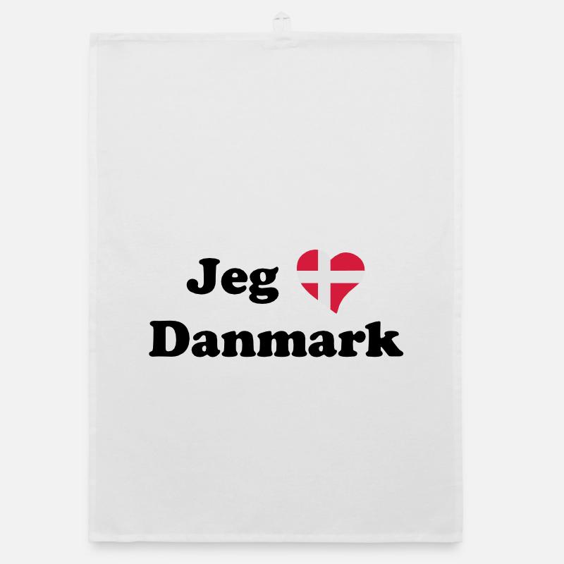 Jeg elsker Danmark - Ich liebe Dänemark - Organic Geschirrtuch - Weiß