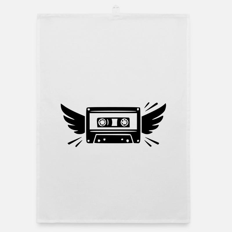 Retro Music Cassette with Wings | 80s & 90s Organic dish towel