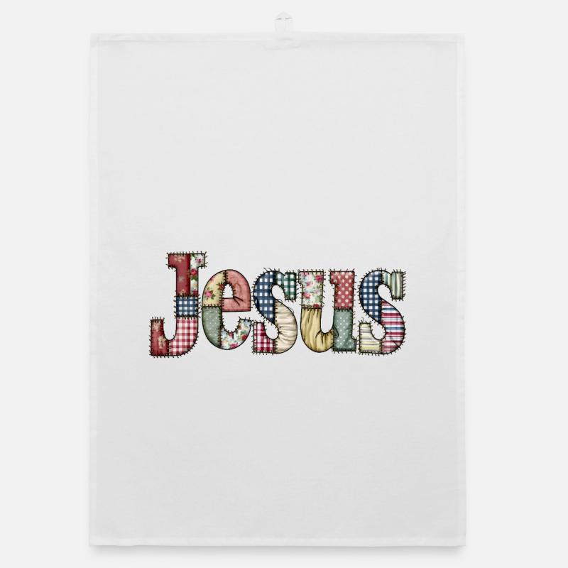 Patchwork Jesus Schriftzug Organic Geschirrtuch