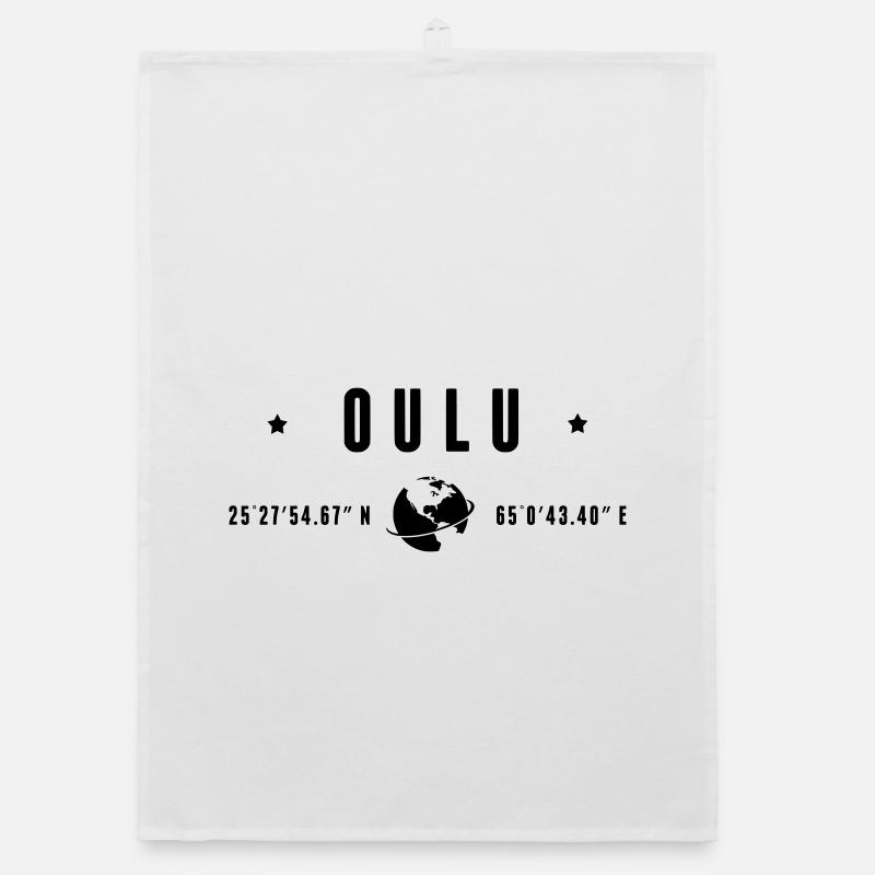 Oulu GPS Coordinates Black Typography Organic dish towel