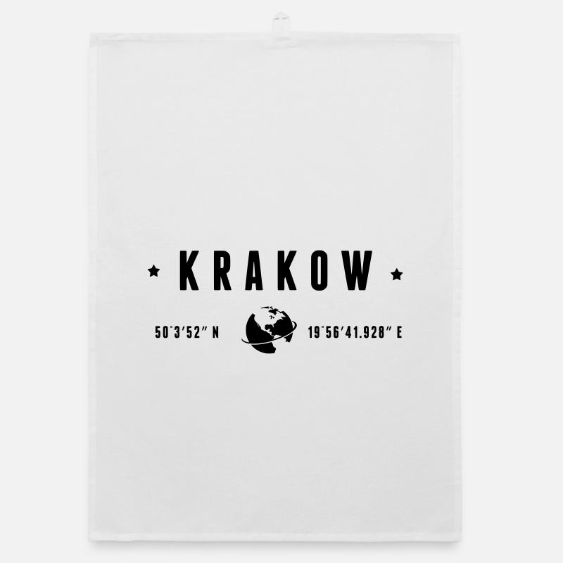 Krakow Coordonnées GPS Globe Typographie Moderne Torchon bio