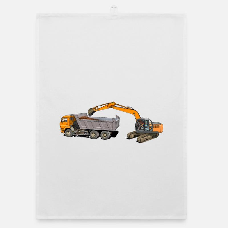 Excavator loads trucks - Organic dish towel - white
