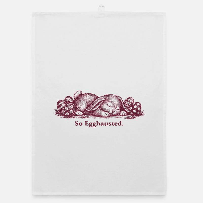 Sleeping Easter Bunny So Egghausted Organic dish towel