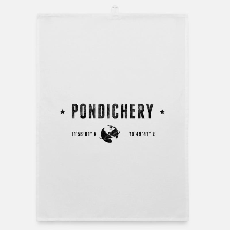 PONDICHERRY Stylized geographical coordinates Organic dish towel