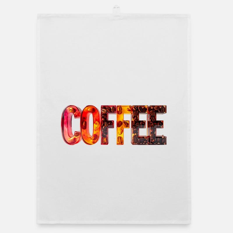 COFFEE – Glasbuchstaben mit Kaffeebohnen - Organic Geschirrtuch - Weiß