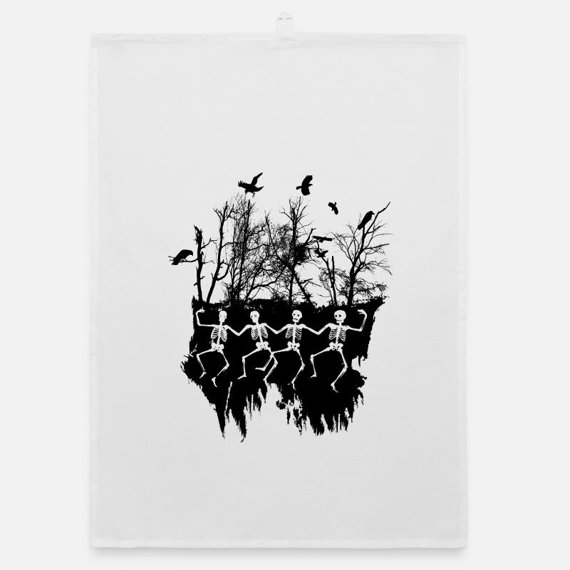 Dancing Skeleton Illustration Black & White Organic dish towel
