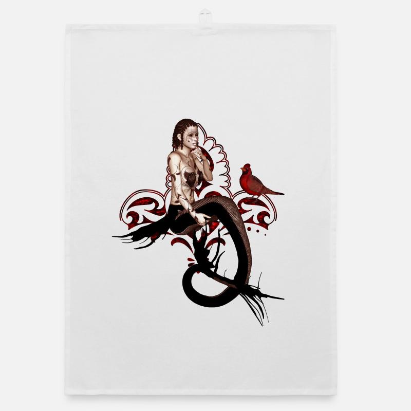 Wunderbare dunkle Meerjungfrau, die in einem Baum sitzt Organic Geschirrtuch