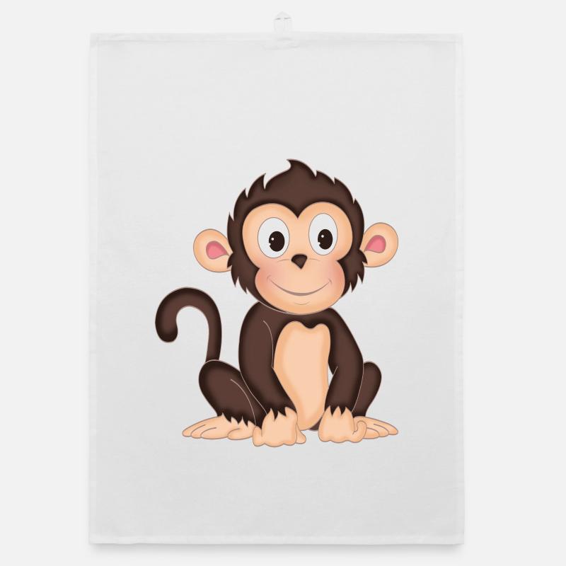 Monkey - cute monkey - design - Organic dish towel - white
