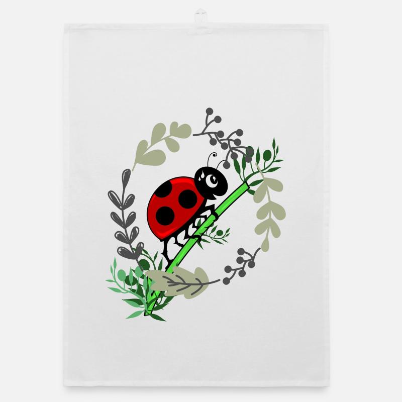Marienkäfer Botanik Comicstyle Organic Geschirrtuch