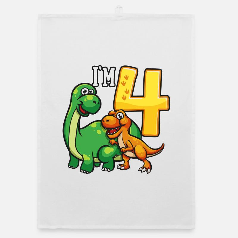 4th birthday dinosaur 4 years old Organic dish towel