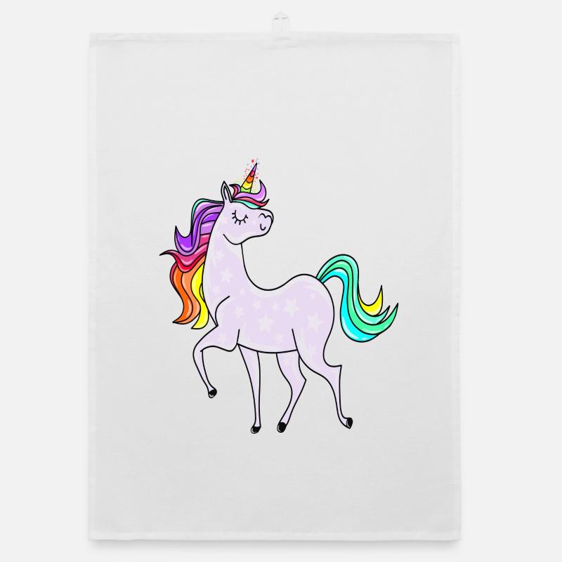 Einhorn mit Sternchen und Regenbogen Farben Organic Geschirrtuch