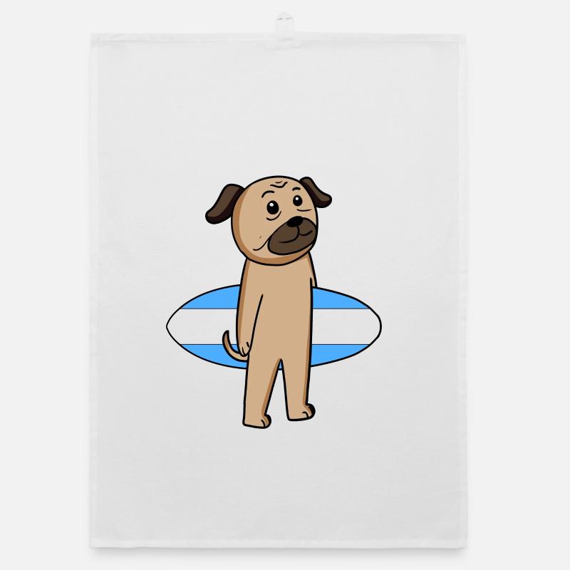 Surfboard Hund Mops Surfen Geschenk Organic Geschirrtuch