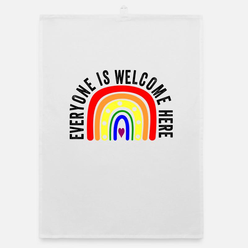 UNITY DAY Everyone is Welcome Here Boho Rainbow Organic dish towel