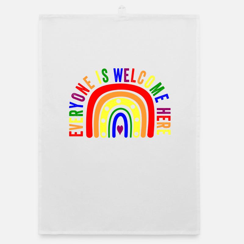 UNITY DAY Everyone is Welcome Here Boho Rainbow Organic dish towel