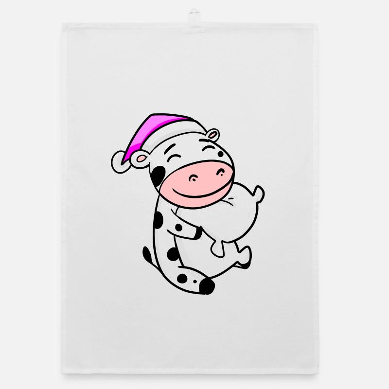 Cow with pillow and sleeping cap Organic dish towel
