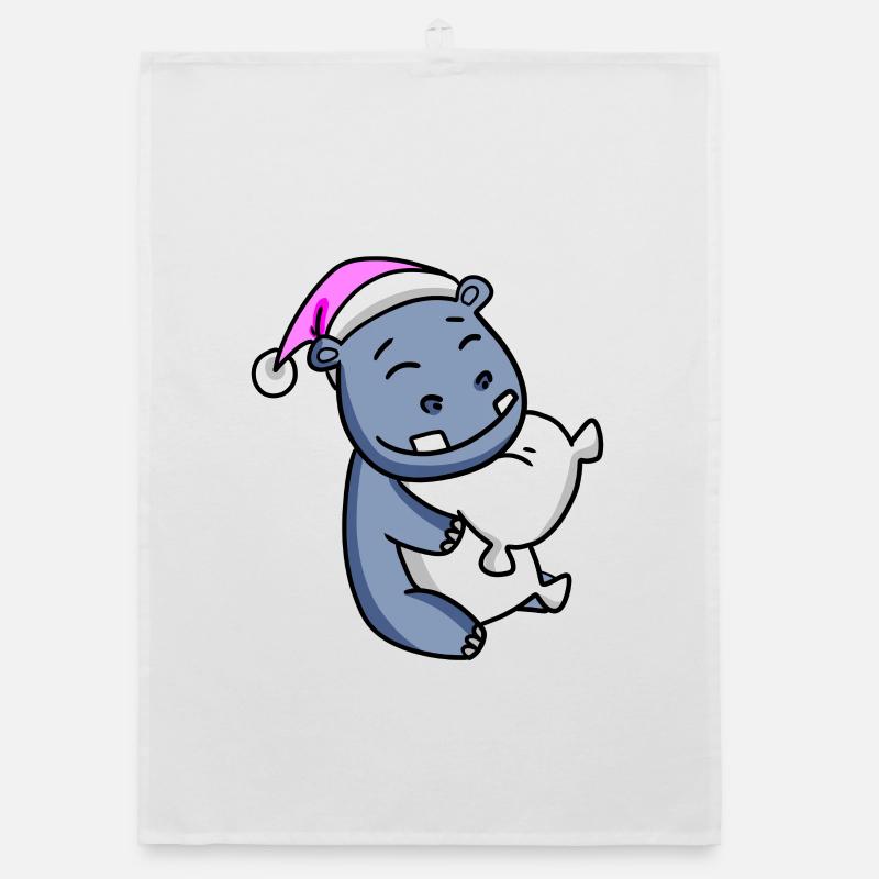 Hippo with pillow and sleeping cap Organic dish towel