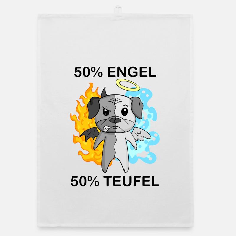Hund Mops - Engel und Teufel Organic Geschirrtuch