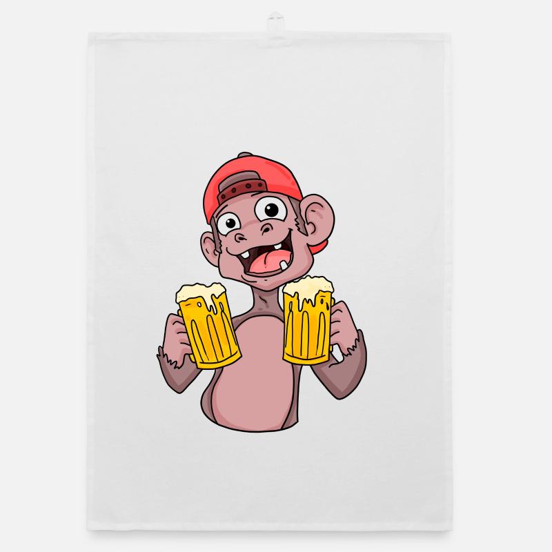Monkey with beer glasses Organic dish towel