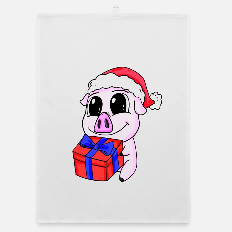 Cochon mignon avec cadeau - Noël Torchon bio
