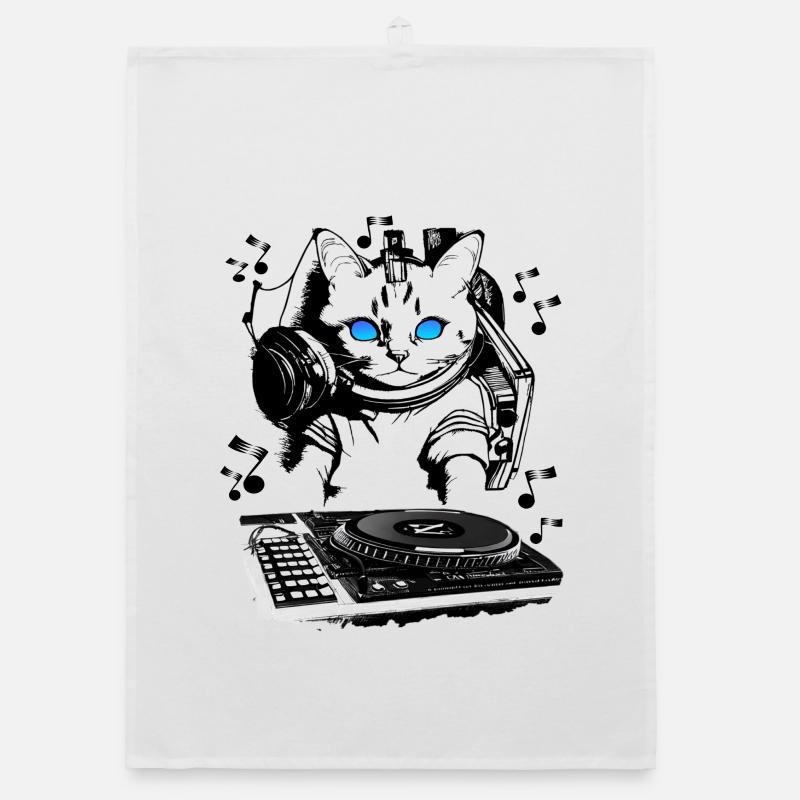 Cat DJ avec table de mixage Torchon bio