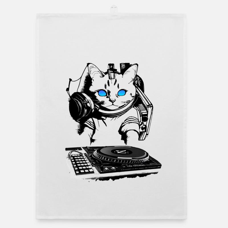 Cat DJ avec table de mixage Torchon bio