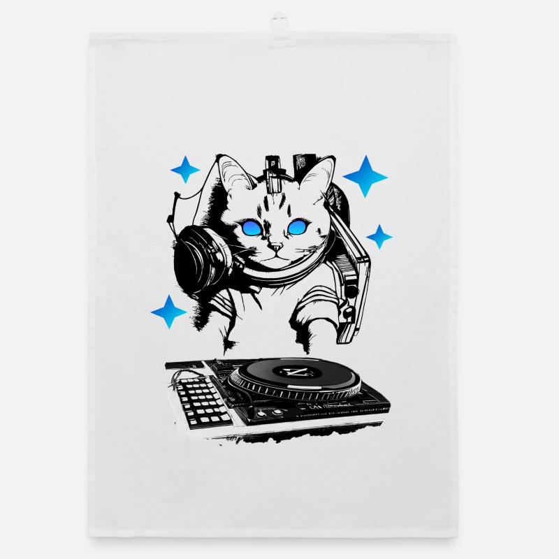 DJ cat avec table de mixage Torchon bio