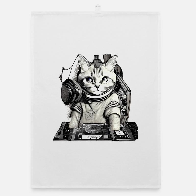 DJ cat avec table de mixage Torchon bio