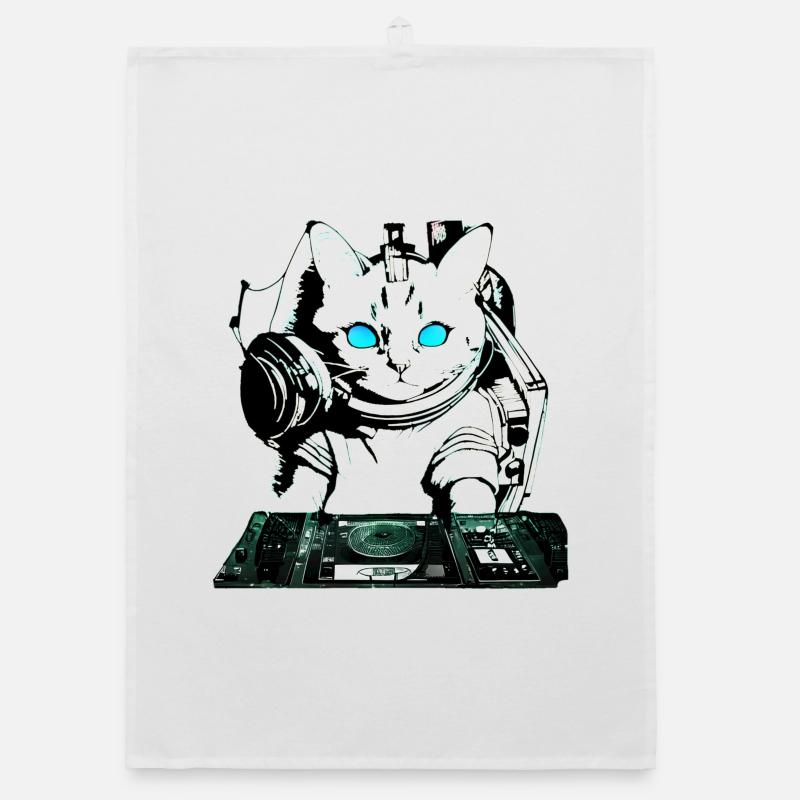DJ cat avec table de mixage Torchon bio