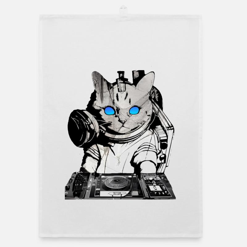 DJ cat avec table de mixage Torchon bio