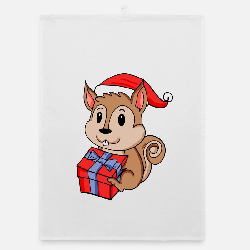 Bébé écureuil de Noël avec cadeau Torchon bio