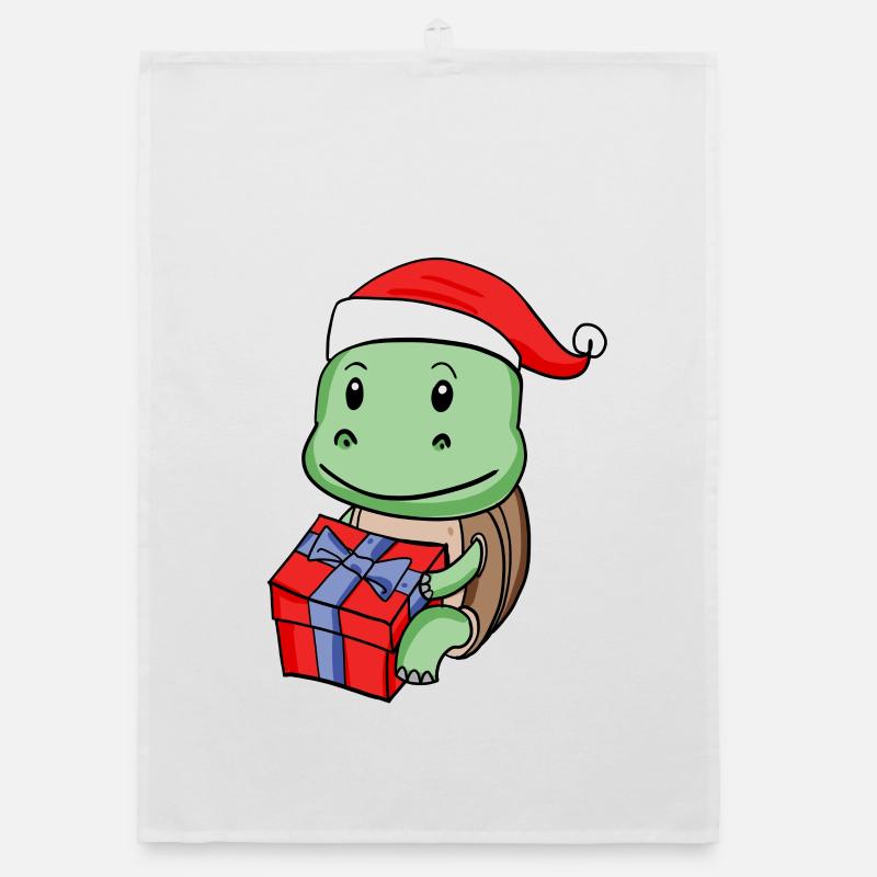 Bébé tortue de Noël avec cadeau Torchon bio