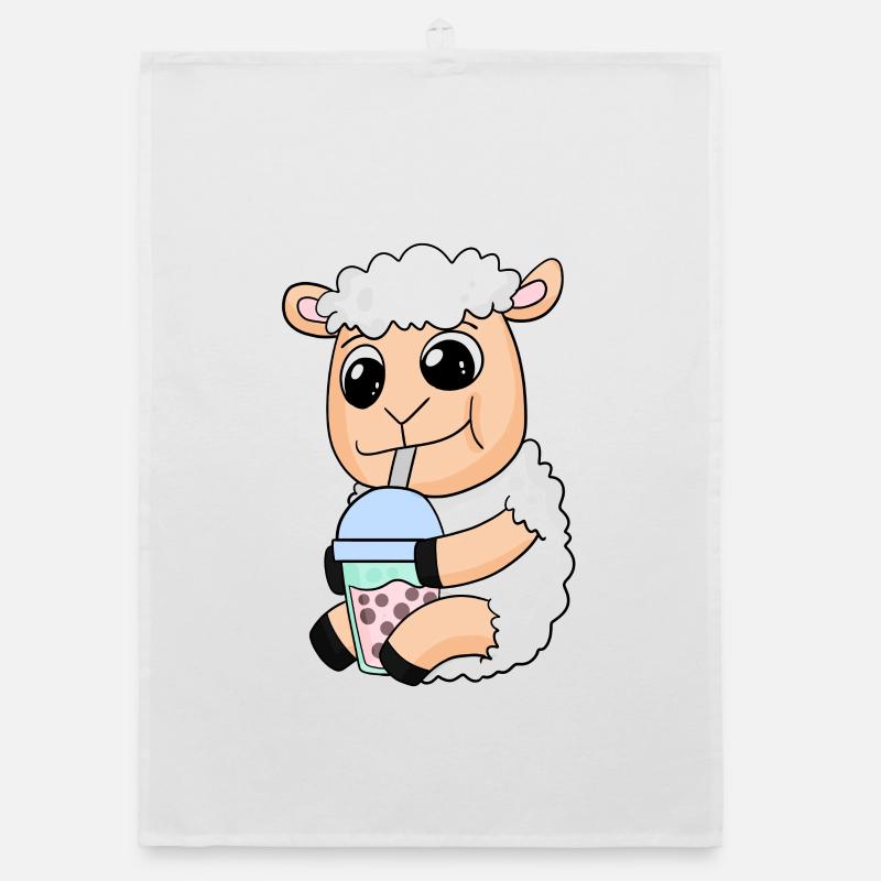Sheep bubble tea motif Organic dish towel
