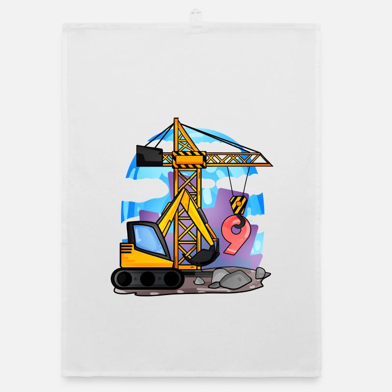 9th birthday 9 years crane construction site excavator boy Organic dish towel