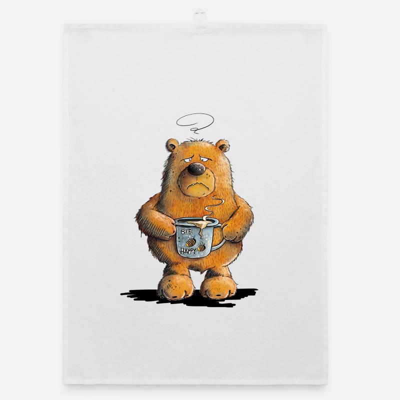 Morgenmuffel Bär Mit Kaffee - Organic Geschirrtuch - Weiß