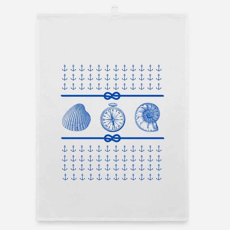 Seashells and Compass - Nautical Theme Lovers Organic dish towel