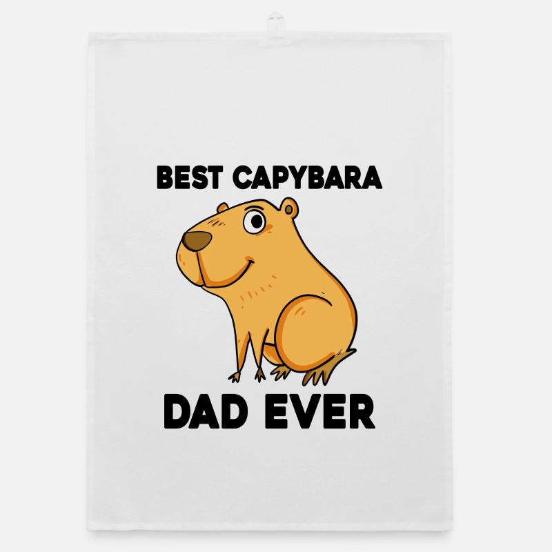 Capybara Père Capybara Capybara Cochon - Torchon bio - blanc