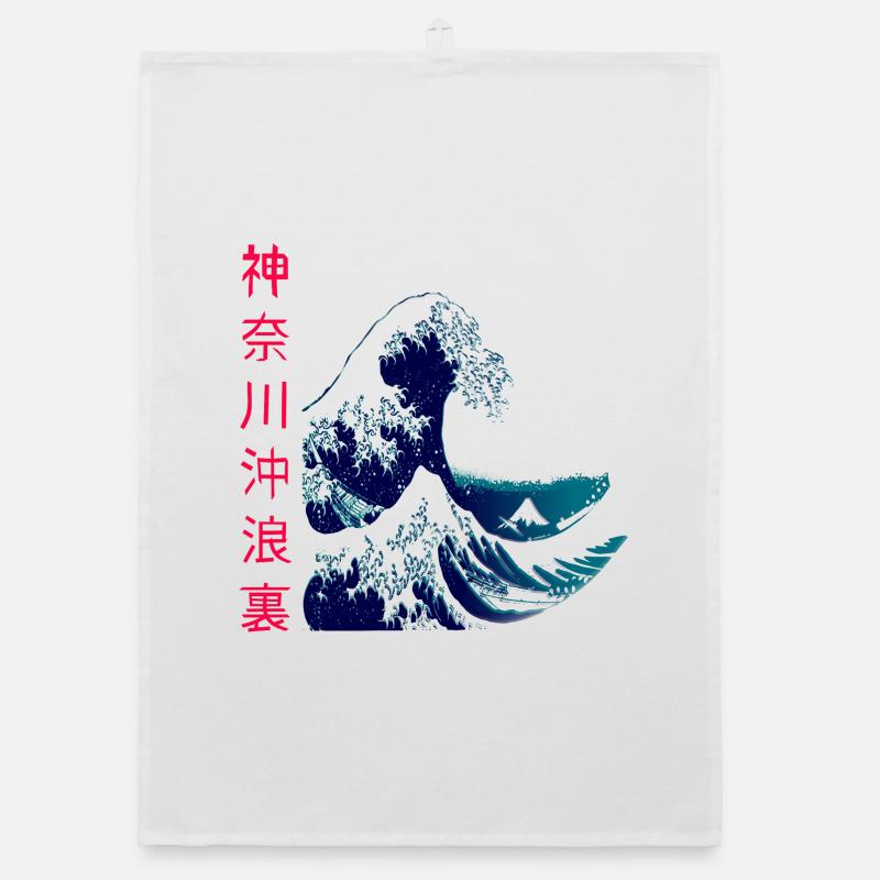 La grosse vague au large de Kanagawa - Torchon bio - blanc