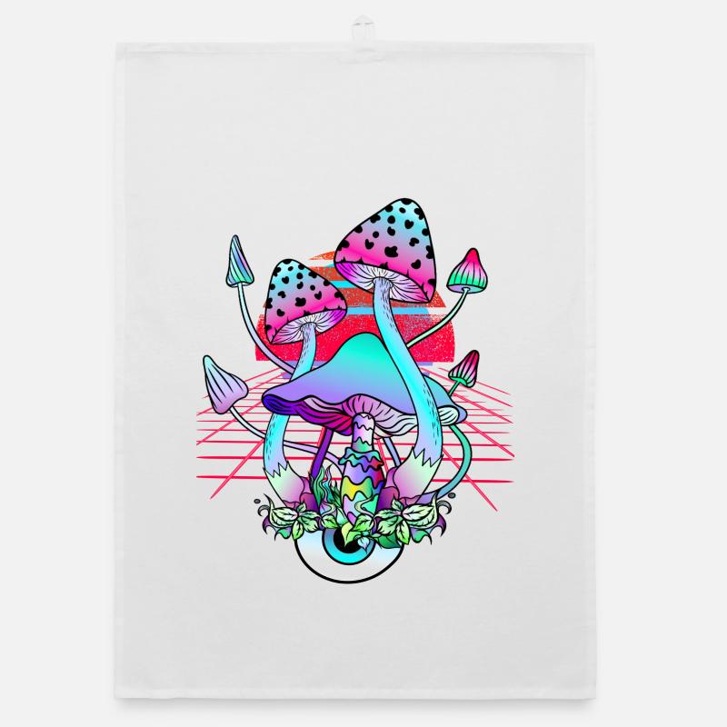 Psychedelic Mushrooms - Retro Wave Sunset Organic dish towel