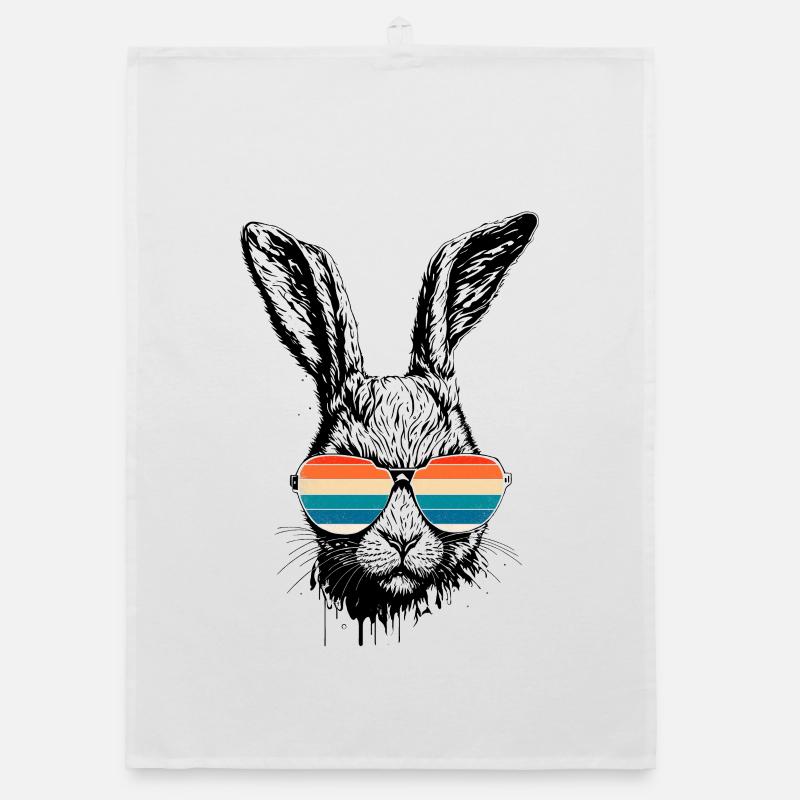 Retro Rabbit With Sunglasses Easter Rabbit Ears Organic dish towel