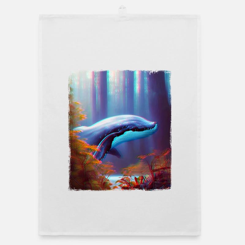 Baleine dans la forêt Surréalisme Torchon bio