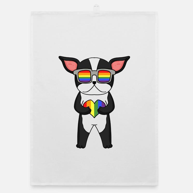 Regenbogen - Hund mit Brille und Herz Organic Geschirrtuch