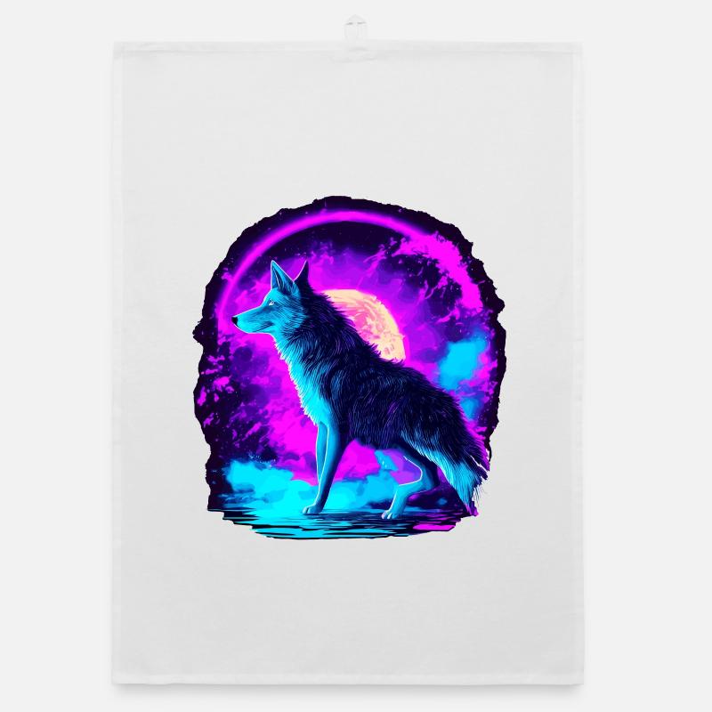 Wolf Neon Illustration Synthwave Art Torchon bio