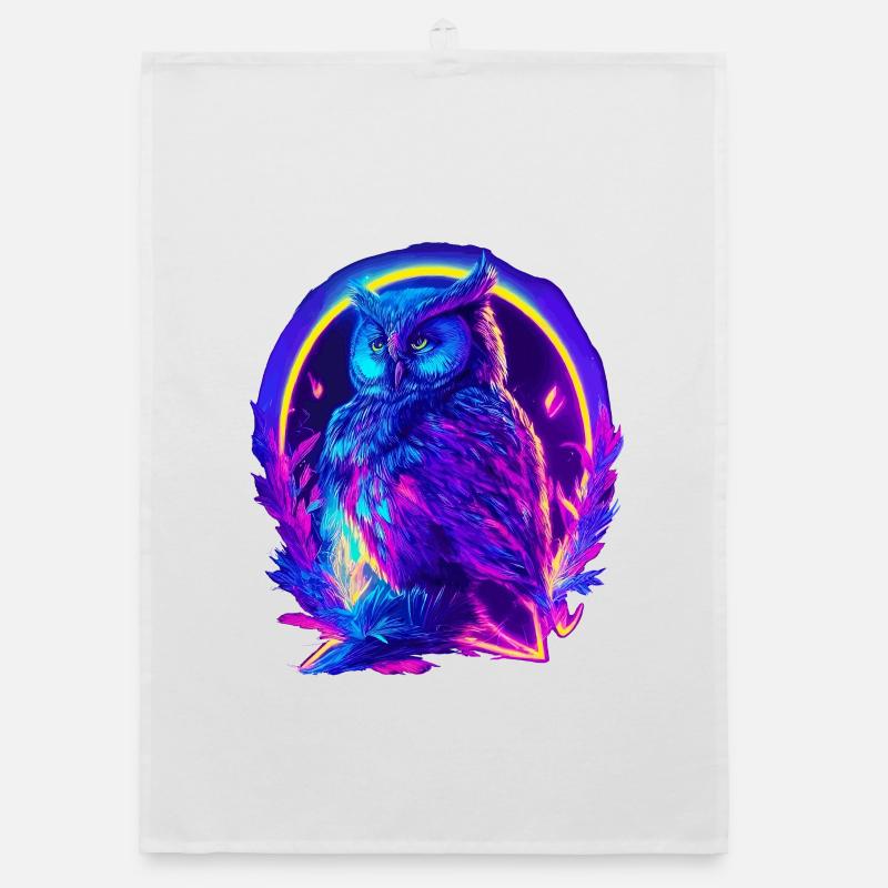 Mystisch leuchtende Eule Neon Synthwave Organic Geschirrtuch