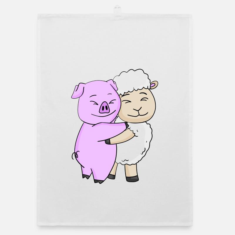 Pig and sheep hugging - hug Organic dish towel