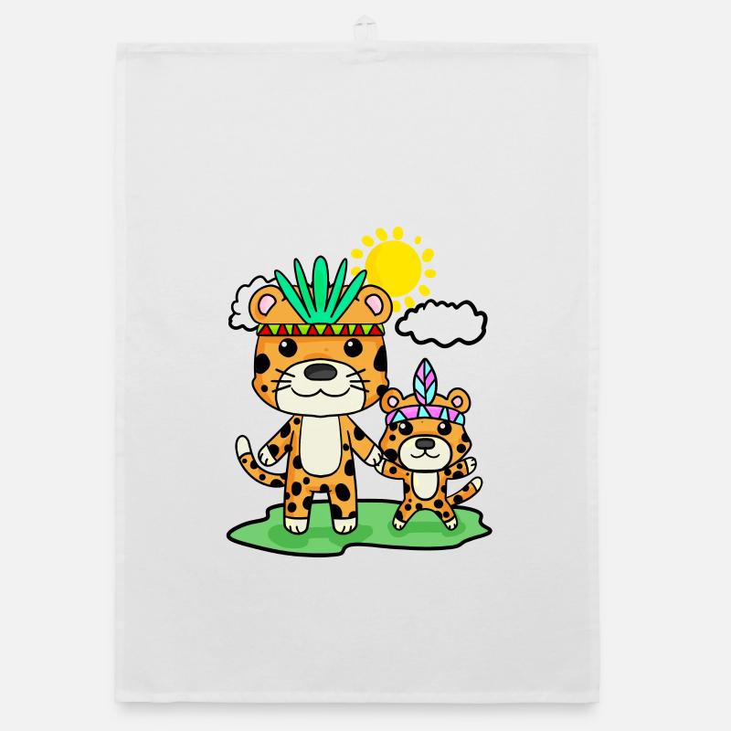 Famille Leopard - Léopard avec bébé Torchon bio
