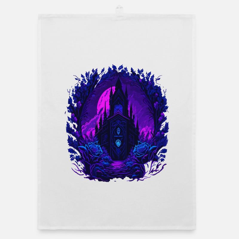 Neon Rosen Castle with Gothic architecture Organic dish towel
